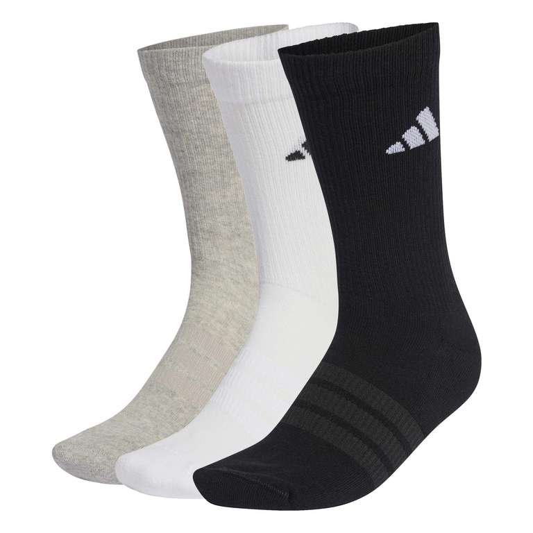 Adidas Cushioned Sportswear Crew Socks 3 Pair Pack, Colours: Medium Grey Heather/White/Black