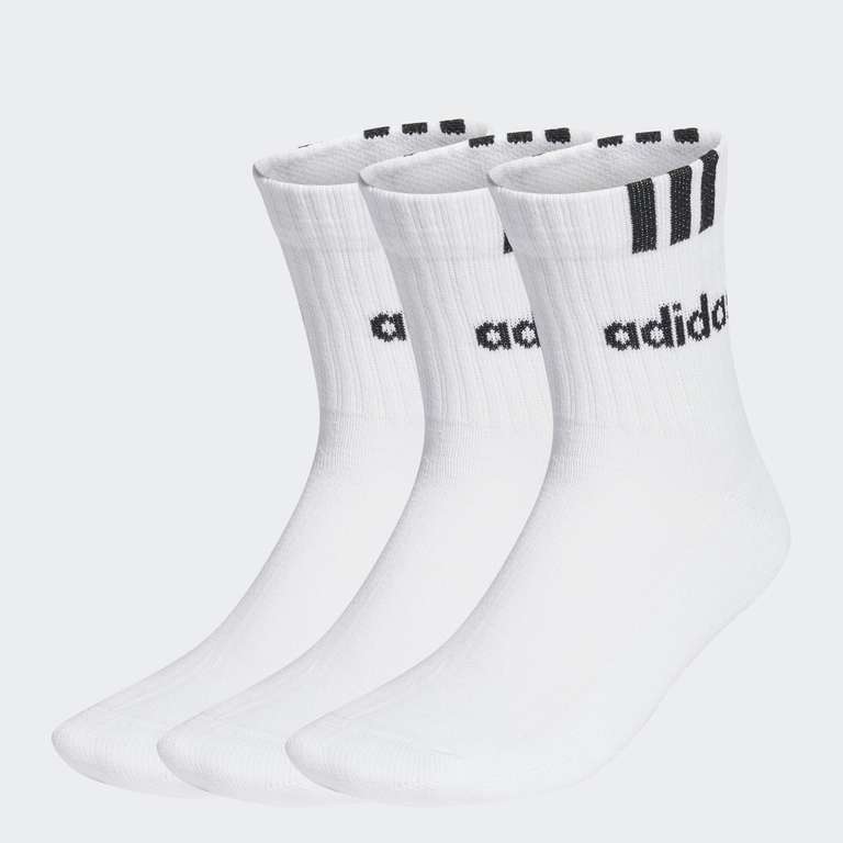 adidas Unisex 3-Stripes Linear Half-Crew Cushioned Socks, White/Black, Size 8.5-10 (3 Pairs)