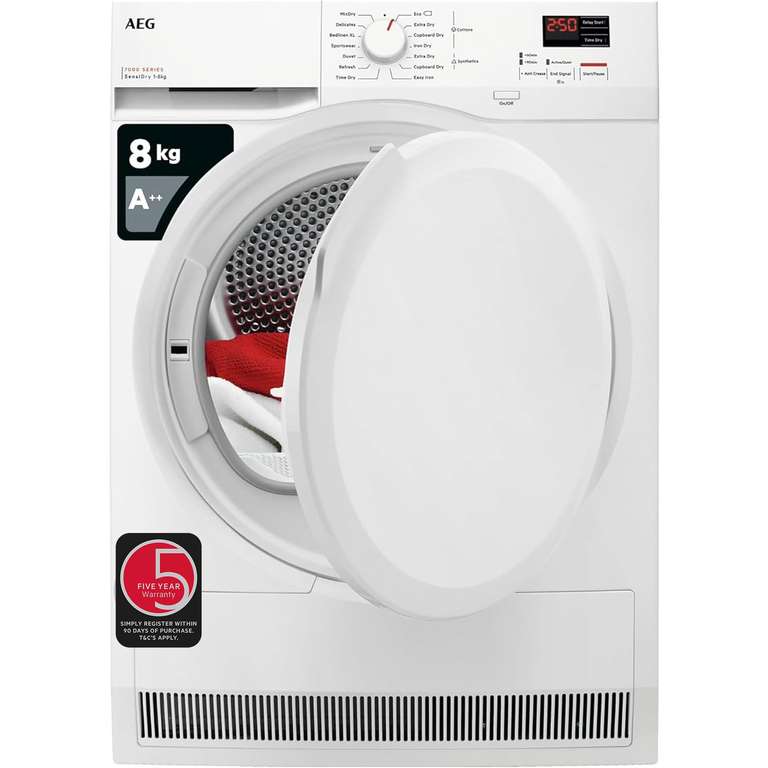 AEG 7000 Series Heat Pump Tumble Dryer 8kg 5 YR WARRANTY TR708L0B, 8kg SensiDry Low Energy Consumption, EasyClean Filter, Energy Class A++