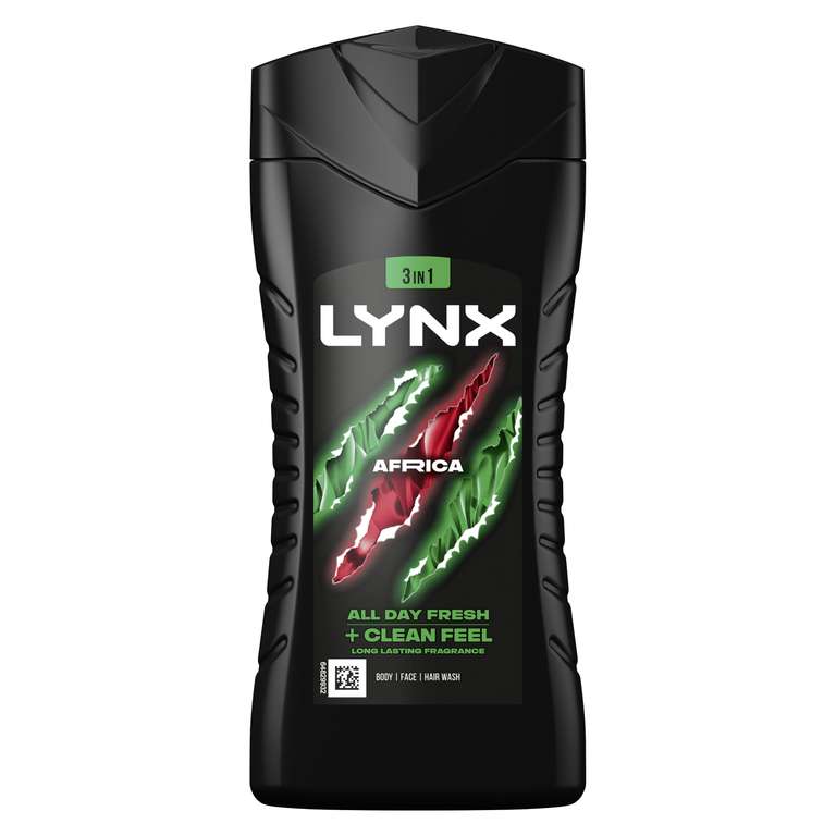 Lynx Men Africa 3-in-1 Hair, Face and Body Wash Shower Gel 225 ml, Pack of 3