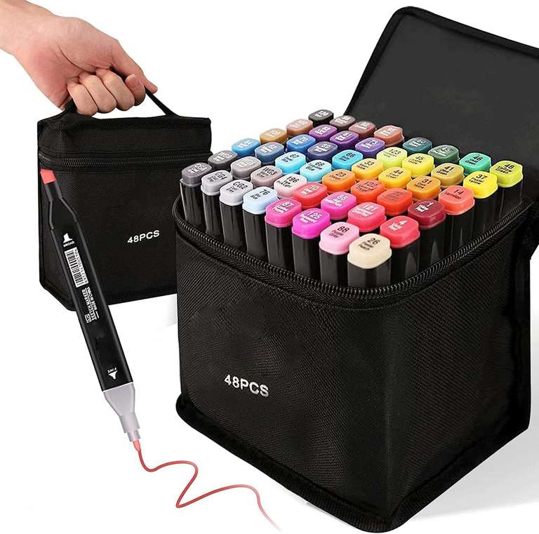 Alcohol Markers Set Alcohol Pens - 49 Colour Dual Tip Marker Set for Adults Kids Art Double Tip Pen Permanent Markers with Carrying Case