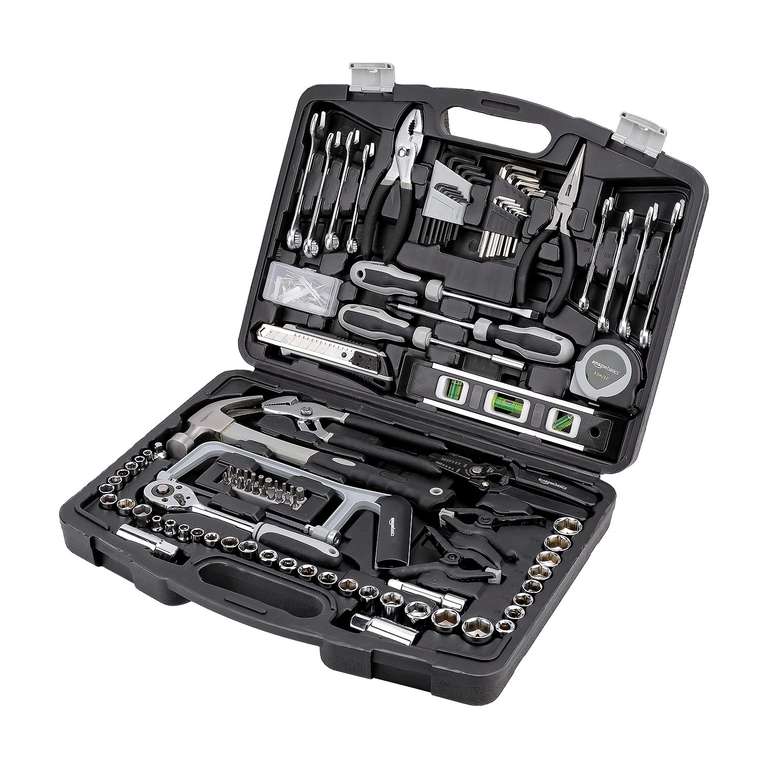 Amazon Basics 173-Piece General Household Hand Tools Set, Alloy Steel, Non-Slip Handles, Blow-Moulded Case, 42.9 x 32.2 x 8.5cm