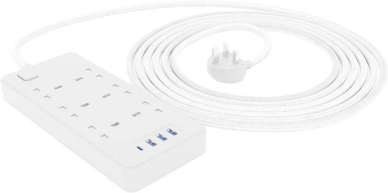 Amazon Basics 6-Way Power Strip with Surge Protection, 4 USB (1 USB-C, 3 USB-A), Socket Strip Extension, 1.5m Cable