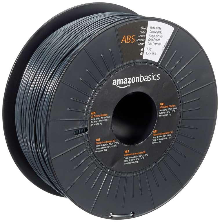 Amazon Basics ABS 3D Printer Filament, 1.75 mm, Dark Grey, 1 kg Spool