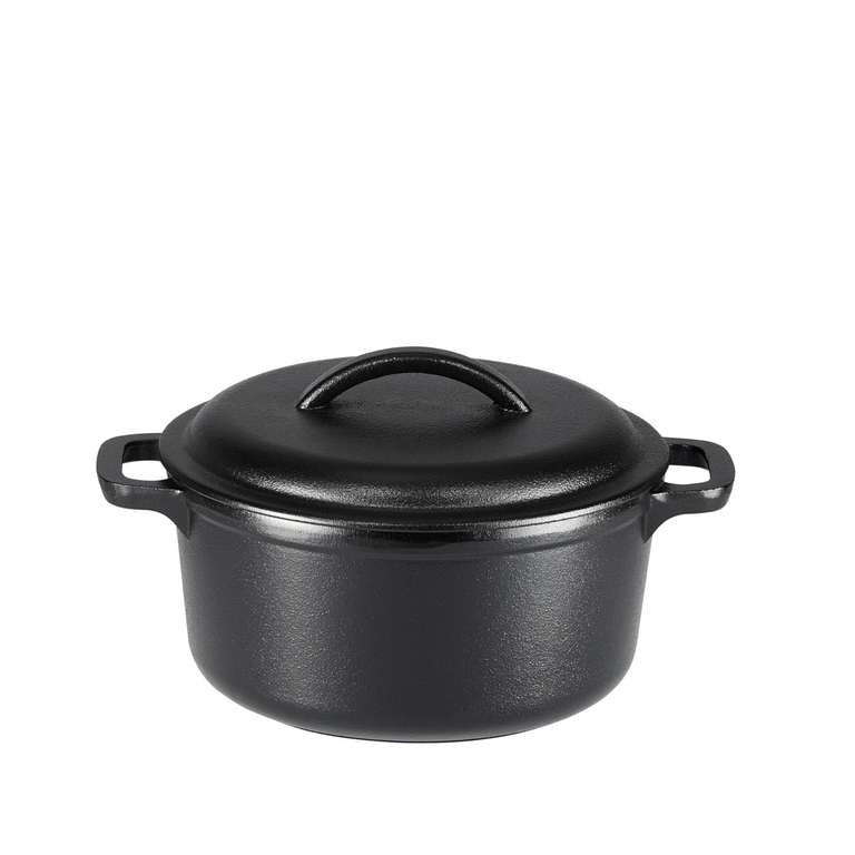 Amazon Basics Round Pre-Seasoned Cast Iron Mini Dutch Oven Pot with Lid and Dual Handles, 1.89L, Black