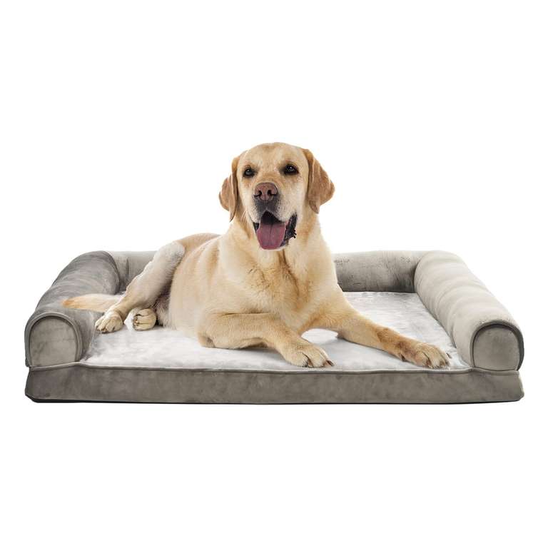 Amazon Basics XL Cat and Dog Bed U-Shape Bolster, Orthopaedic Foam Dog Sofa with Removable Washable Cover, Taupe