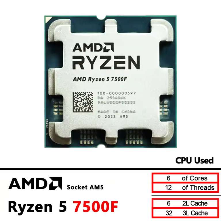 AMD Ryzen 5 7500F CPU ( Used / 6C / Zen4 / DDR5 ) w/code + cashback@SZCPU Store