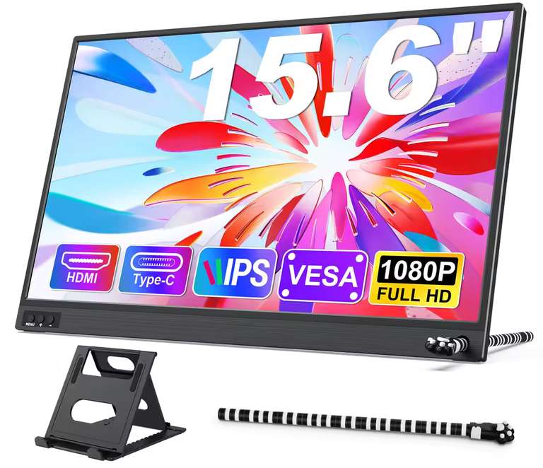 Amoudo 15.6 Inch Portable Monitor FHD IPS – USB-C HDMI, Built-in Stand, VESA Mount Welcome deal w/code @ ANNEITA LIMITED [Limited UK Stock]