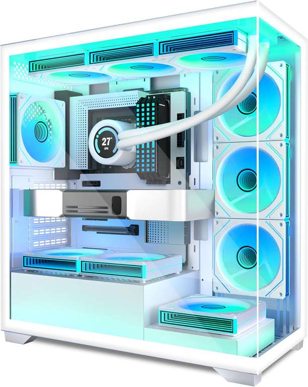 ANSAITE Mid-Tower PC Case - 7×Pre-Installed 120mm PWM ARGB Fans, Type-C, 360mm Rad Support, Fits 10x120mm Fans, White sold by SAIANSHOP/FBA