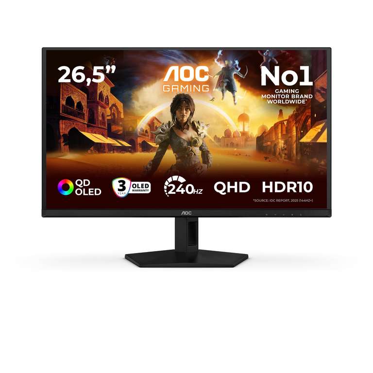 AOC Q27G41ZDF 26.5 inch WQHD Monitor 240Hz, QD-OLED Panel, 0.03ms GtG, Adaptive Sync, HDR10, G-Sync Compatible, Black
