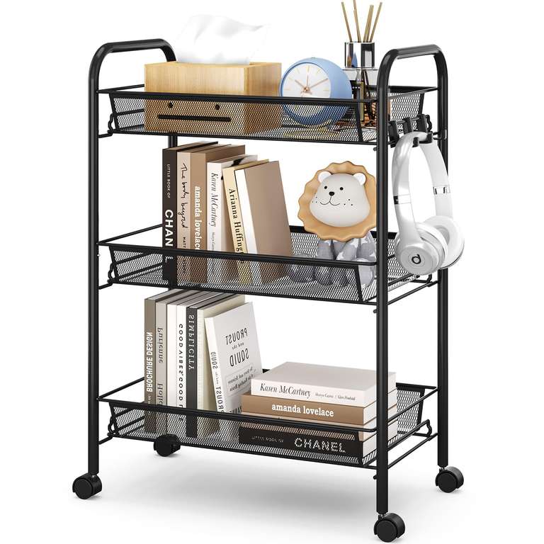APEXCHASER 3-Tier Rolling Cart, Easy Assemble Mobile Storage Trolley On Wheels - Sold by Kingrack FBA