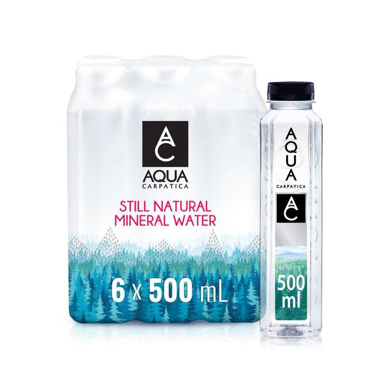 AQUA Carpatica Pure Natural Still Mineral Water, Virtually Nitrate Free, Low Sodium, Naturally Alkaline, Natural Electrolytes,(Pack of 6)