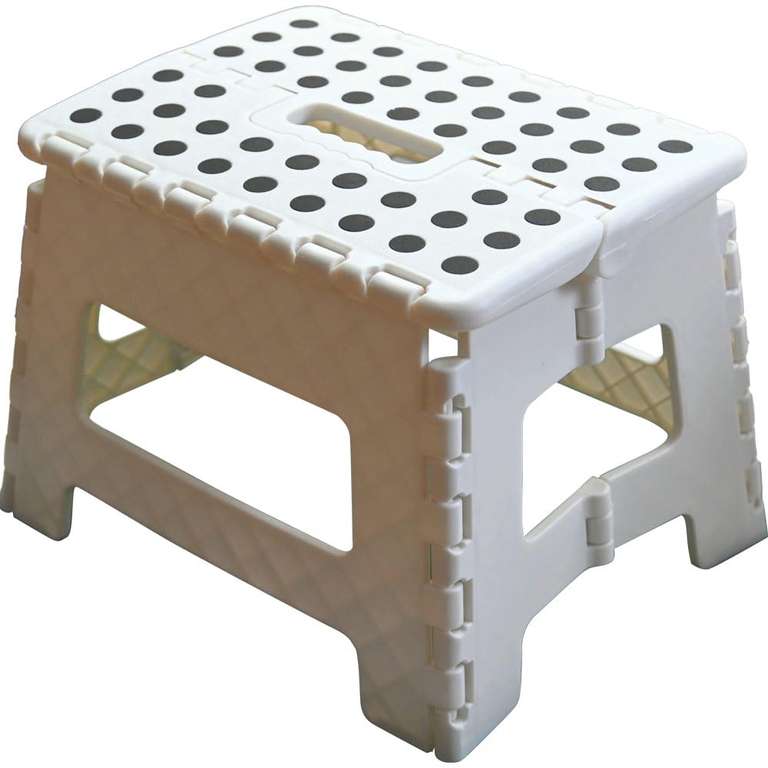 Armo Folding Stool Step Down Footstool With Carry Handle, MAX Weight 150KG (White)
