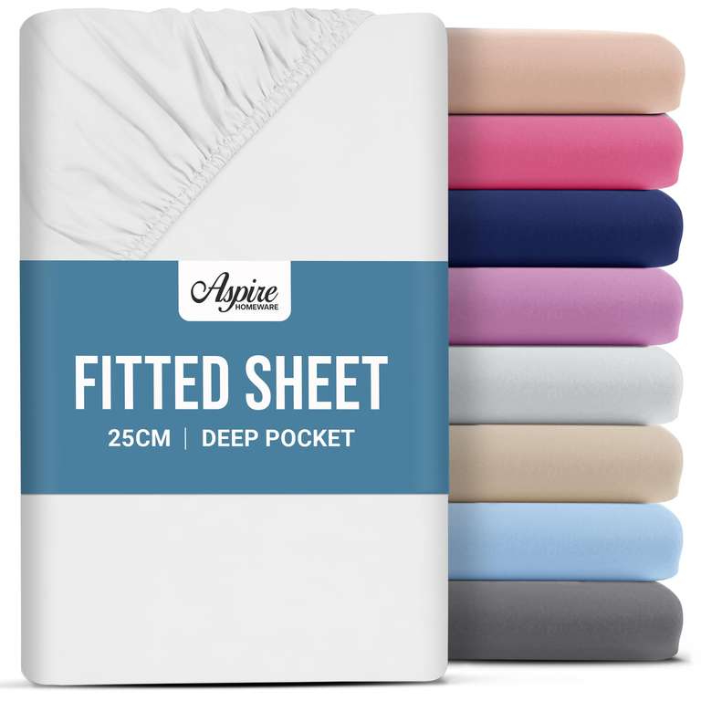 Aspire Homeware Double Fitted Sheet - 25 cm (White) Bed Sheets sold by Aspire Homeware FBA