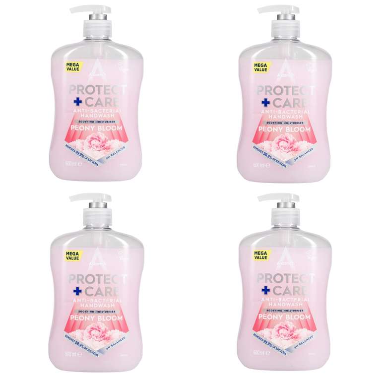 4 x Astonish Protect and Care Kind to Skin Moisturising Anti-Bacterial Hand Wash Soap, Peony Bloom, 600ml