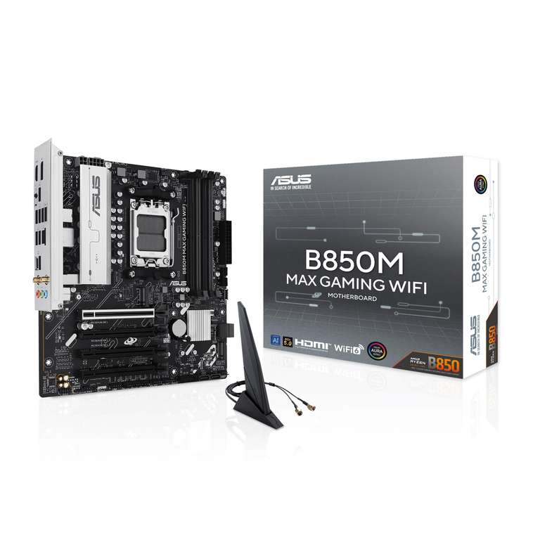 Asus B850M MAX GAMING WIFI, AMD B850, AM5, Micro ATX, 4 DDR5, HDMI, DP, Wi-Fi 6E Motherboard