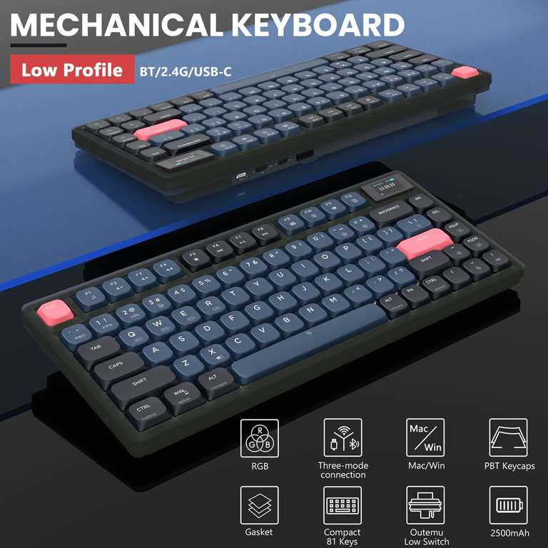 ATTACK SHARK AK832 PRO Low Profile (Red Switch) Mechanical Gaming Keyboard, Ultra-Thin RGB Wireless - Sold by LANGTU EU / FBA