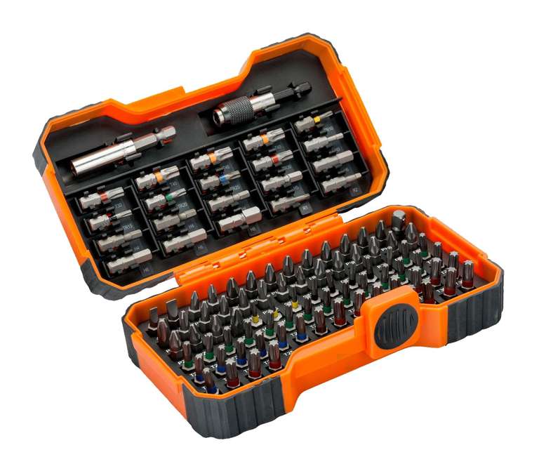 Bahco 59/S100BC 100 pcs bit set for Slotted, Phillips, Pozidriv, Hexagon, Robertson and coloured TORX,TORX Tamper, head screws