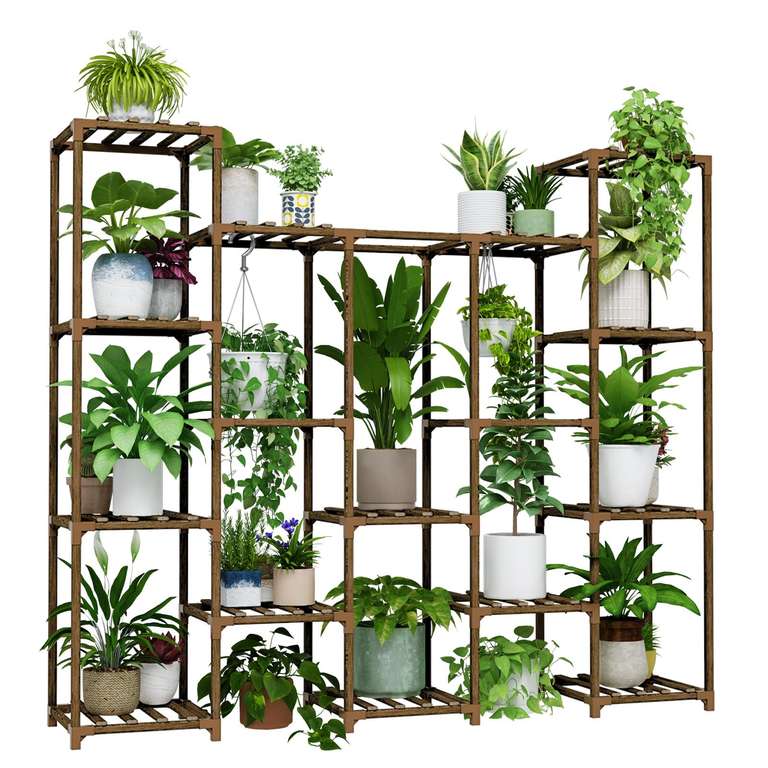 Bamworld Plant Stand Indoor Metal Plant Shelf for Multiple Plants, 4 Tier-Brown - Sold by Bamworld / FBA