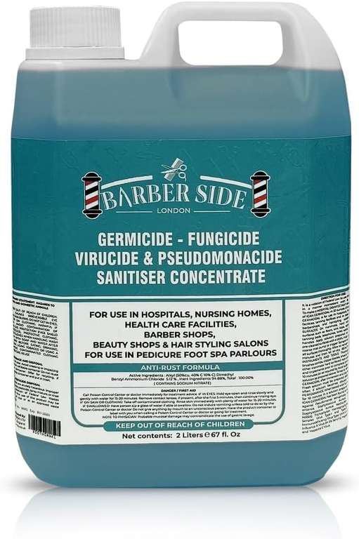 Barber Side London Disinfectant Solution for Salon Jars, Medical, Athletics-Girmicide Solution 2 Litres (Original) - Sold by ICAN LONDON FBA