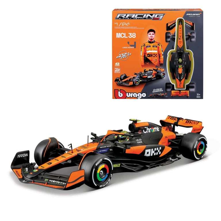 Bburago Model Kit McLaren MCL38 (2024) 4 Norris 1:24 Scale, 42-Piece Assembly Kit, Detailed F1 Replica with Official Licence