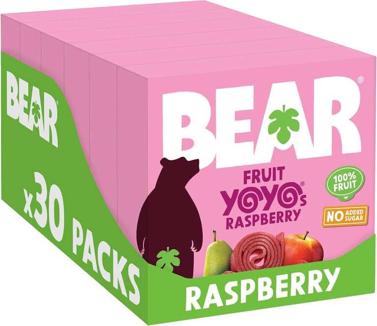 BEAR Raspberry Yoyos Dried Fruit Rolls - 6 x 5 Pack (30 in Total) - S&S £9.59