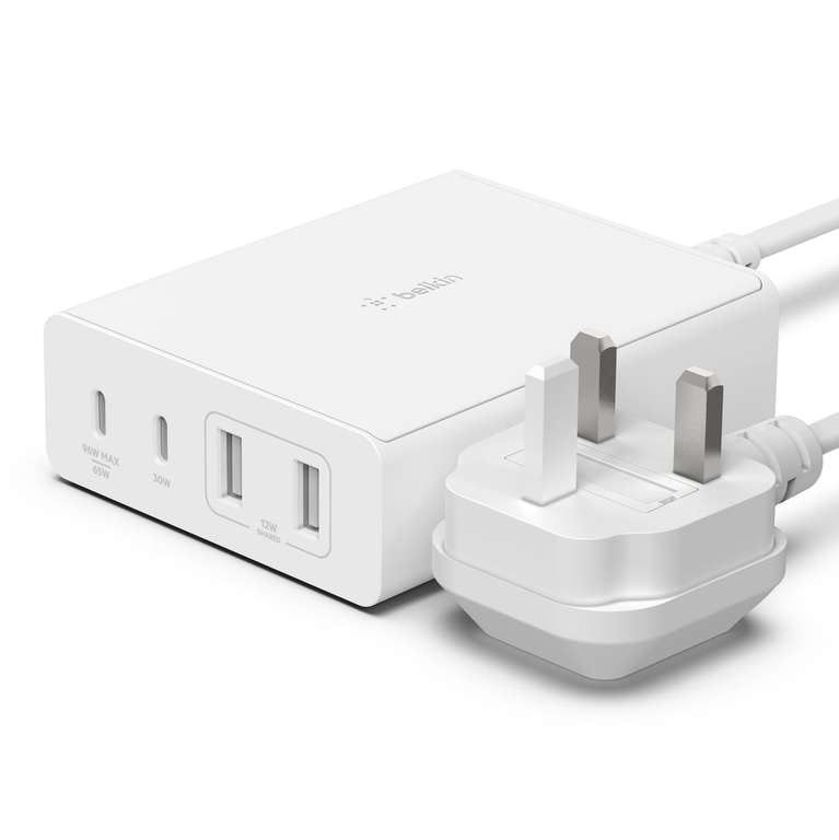 Belkin 108W GaN USB Charging Station for Multiple Devices, 2 USB Type C and 2 USB A Fast Desktop Charger AD360 FBA