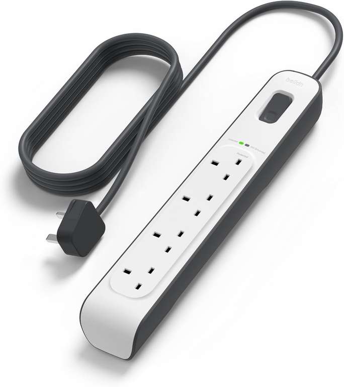 Belkin 4 Way/4 Plug 2 m Surge Protection Extension Lead Strip, White