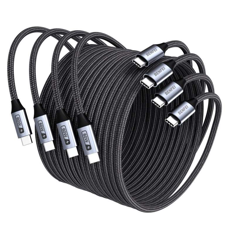 BENFEI USB C Fast Charging 60W Cable, 4-Pack(1M/1M/2M/2M) Nylon Braided Cable BENFEI Direct GB