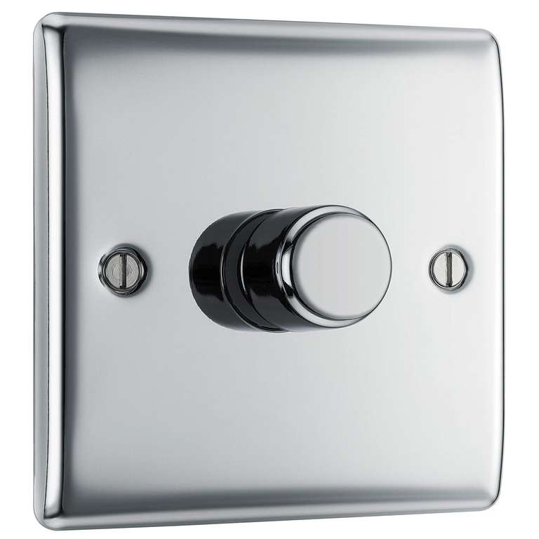 BG Electrical Intelligent Single Wall Dimmer Switch, 2 Way, Polished Chrome, 200W, NPC81