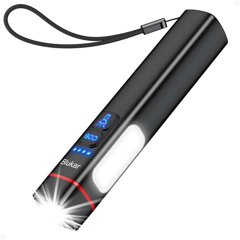 Blukar 2026 Gen 2 Torch Rechargeable, Dual Light Sources with COB Side Light 2 Colour/8 Lighting Modes, Black - Sold by Flying-Store / FBA