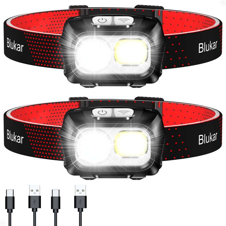 Blukar Head Torch Rechargeable, 2 Pack 2000L with 8 Light Modes - Sold by Flying-Store / FBA