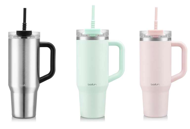 Bodum Travel Mug Vacuum Insulated Travel Cup, 350ml Double-Wall Stainless-Steel Coffee Mug with Drinking Lid & Non-Slip Silicone Grip, White