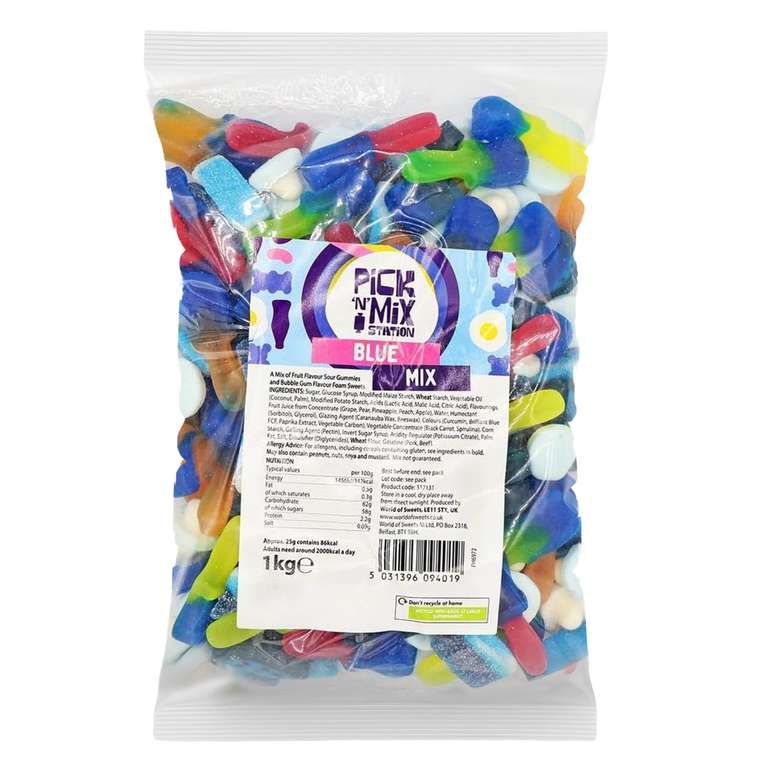 Bonds of London - 1Kg - Pick 'n' Mix Station Blue Mix, Large Retro Chewy Sweets