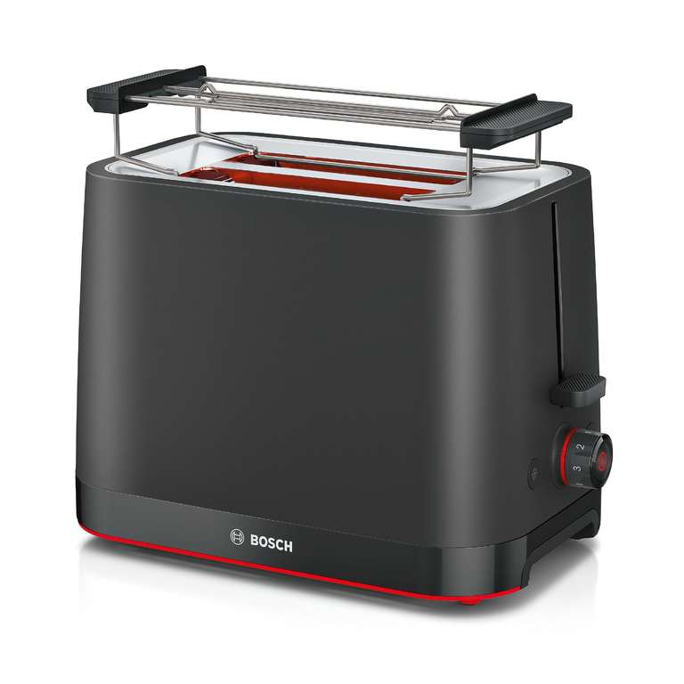 Bosch MyMoment Infuse TAT3M123GB - Compact 2-Slice Toaster with Reheat/Defrost, Foldable Bun Warmer, Auto Shut-Off, in Matte Black