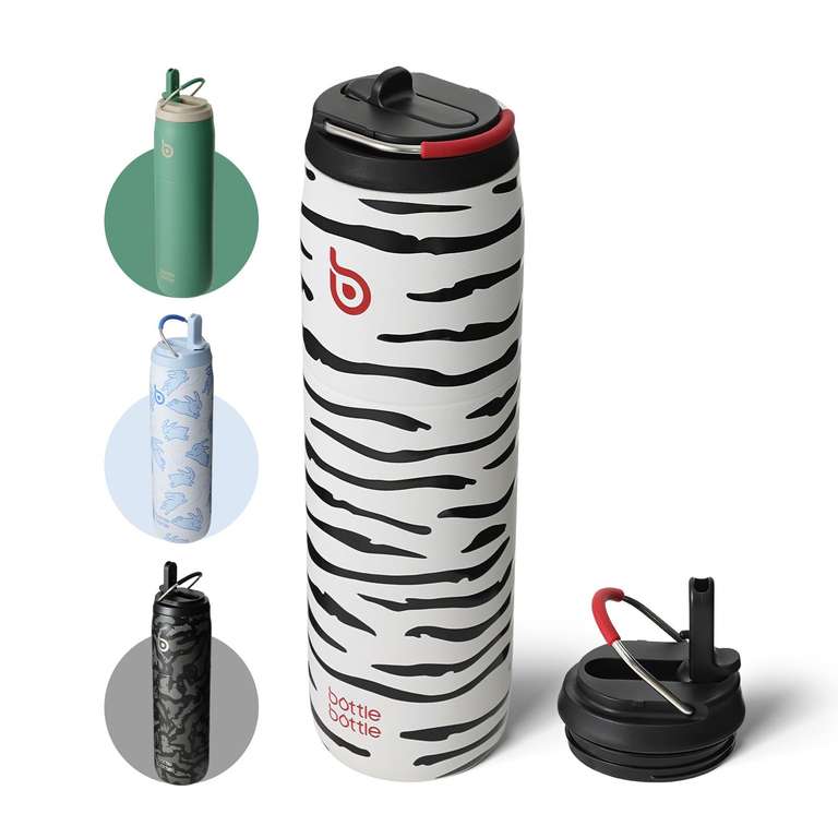 BOTTLE BOTTLE Stainless Steel Water Bottle with Straw and Lid, 32oz (846ml) Zebra - Sold by bottlebottle Inc / FBA