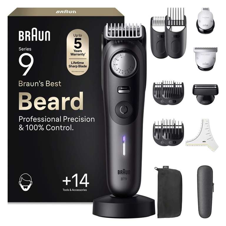 Braun Series 9 Beard Trimmer for Men, BT9565, Titanium - +14 Barbering Tools, Power Boost, Lifetime Sharp ProBlade
