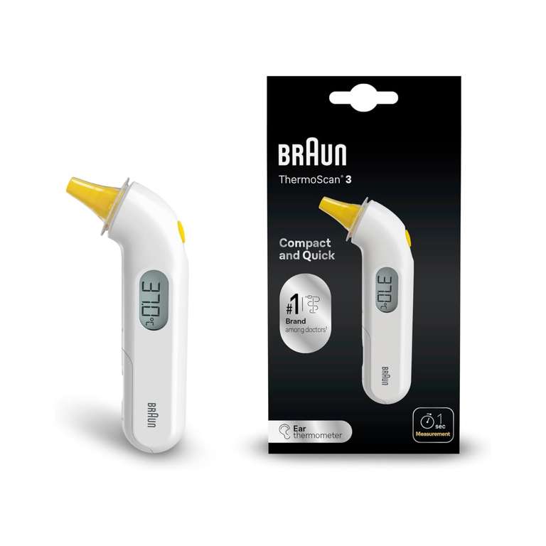 Braun ThermoScan 3 Ear thermometer - Fast 1 second measurement - Audio fever indicator - Digital Display