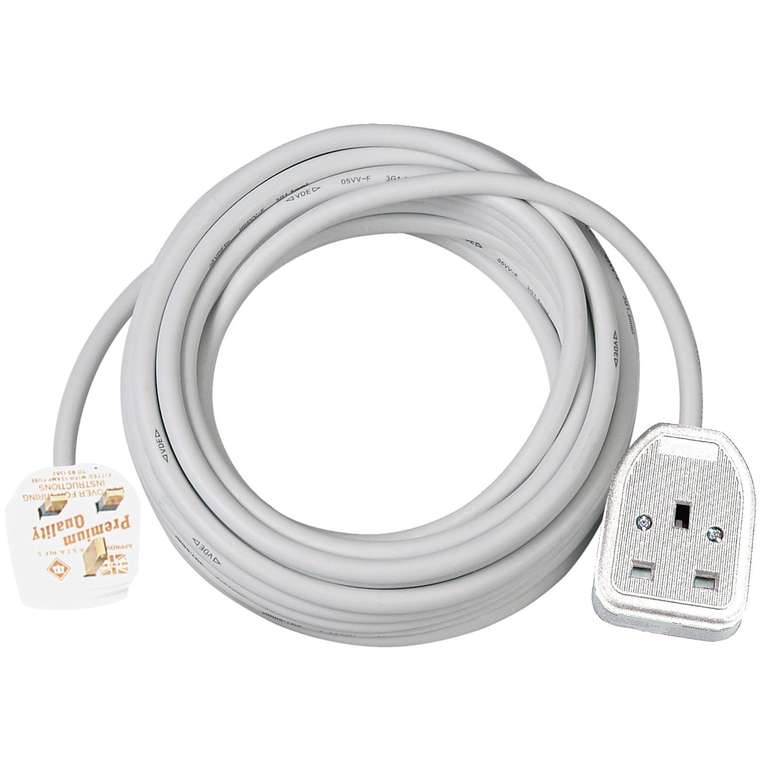 Brennenstuhl Extension Cable for home and office (3m cable for indoor use, with socket 13 A BS) white