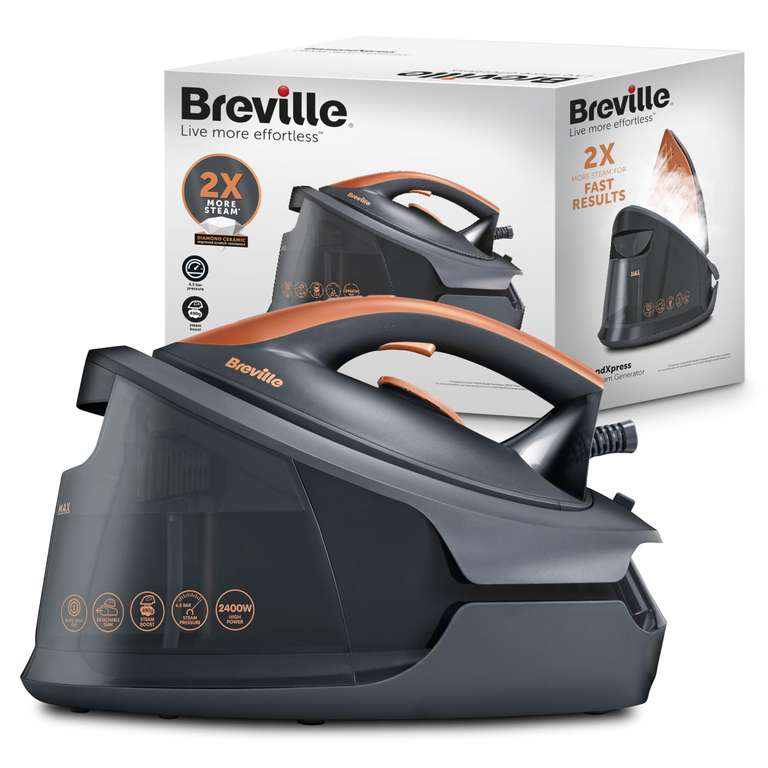 Breville DiamondXpress Steam Generator Iron | 2400 W | 160g/min Continuous Steam | 490g/min Steam Boost - Grey & Rose Gold (Prime Exclusive)