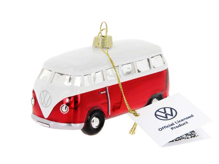 BRISA VW Collection - Volkswagen T1 Samba Bus Christmas ornaments & decorations made of glass in gift box (Red)