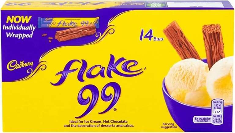 Cadbury Flake 99 Chocolate Bar, Individually Wrapped Flaky Milk Chocolate Bars, 14 × 8.25g - £1.82 / £1.63 S&S