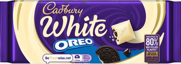 Cadbury Oreo White Chocolate Bar With Oreo Biscuit Pieces, 120g (£1.15-£1.28 S&S)
