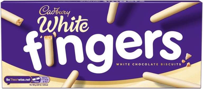 Cadbury White Chocolate Fingers Biscuits, Crunchy Biscuits Covered in Smooth White Chocolate,