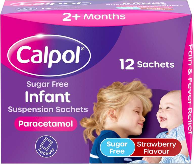 Calpol Sugar-Free Infant Suspension Paracetamol Sachets - Strawberry Flavour (12 x 5ml)