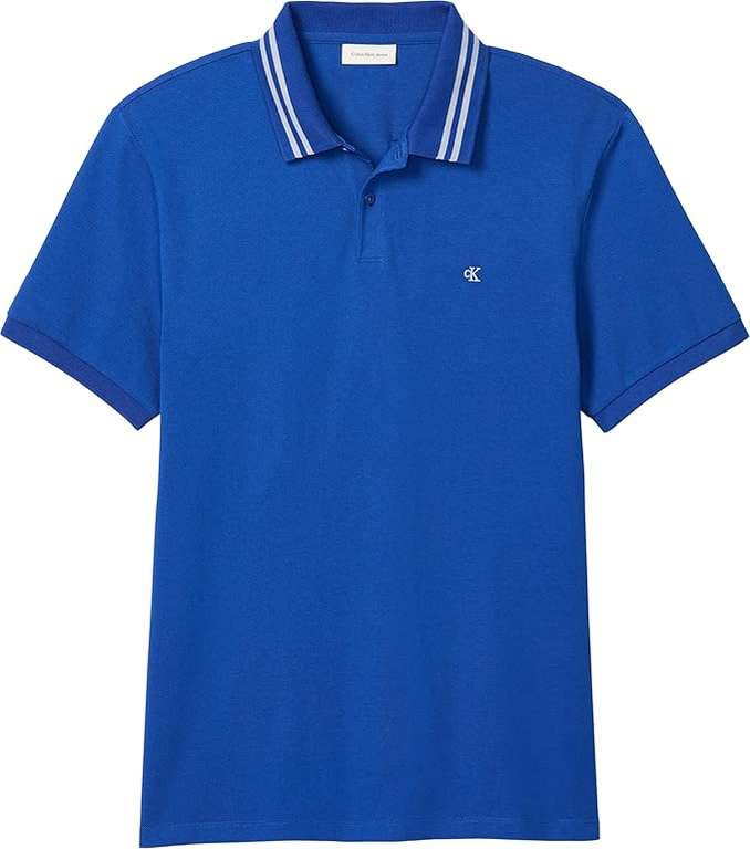 Calvin Klein Men’s Short Sleeve Monogram Pique Tipped Cotton Polo Shirt - Blue - Size L
