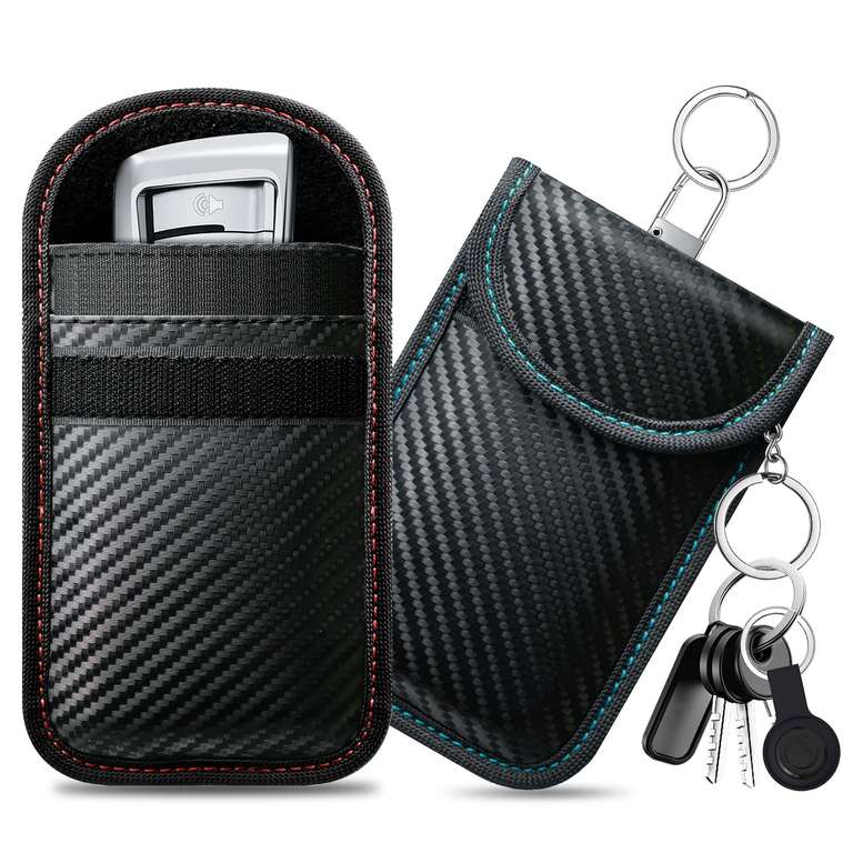 Caslord Faraday Pouch for Car Keys, Pack of 2, Anti-Theft RFID Key Fob Protection Bag, M, Red and Blue - Sold by Futing EU / FBA