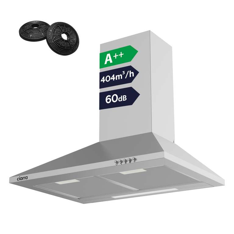 CIARRA CBCS6201 60cm Chimney Cooker Hood, 404m³/h, Class A++, Wall Mounted [Energy Class A++] Sold by ciarra eu / FBA