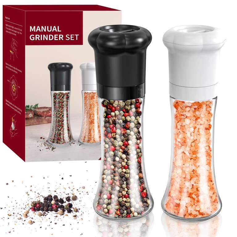 CIRCLE JOY Salt and Pepper Mills Manual Grinder Set 180ml with Adjustable Ceramic Blades, Glass Body Shakers - Sold By CIRCLEJOYEU/FBA