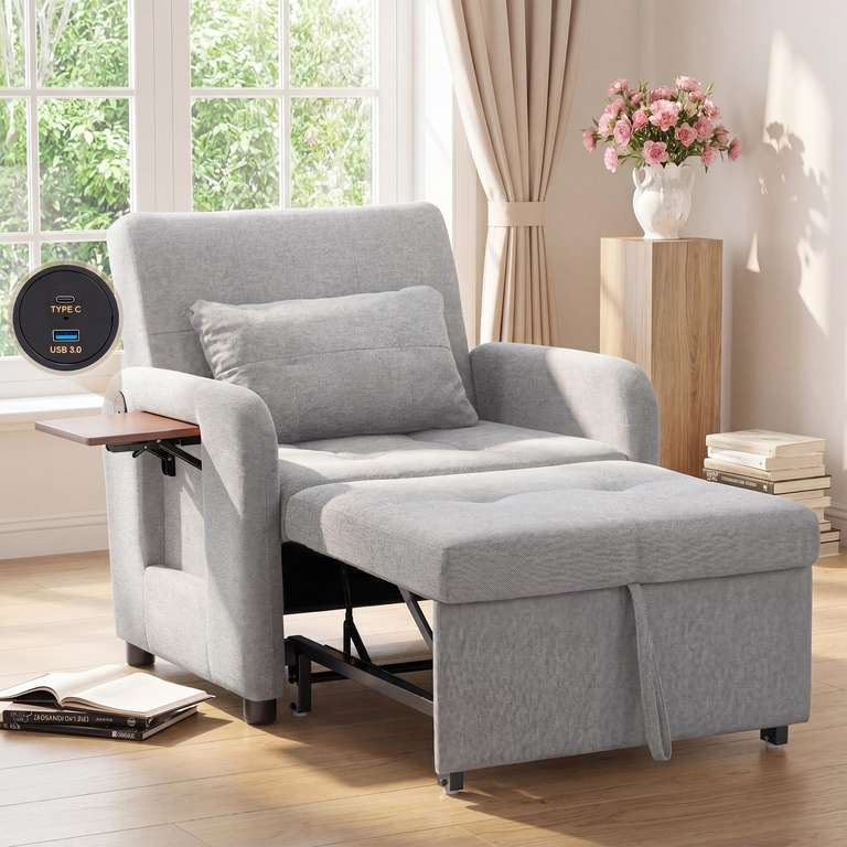 COLAMY Compact Recliner Armchair with USB Port & Side Table - Dark Grey
